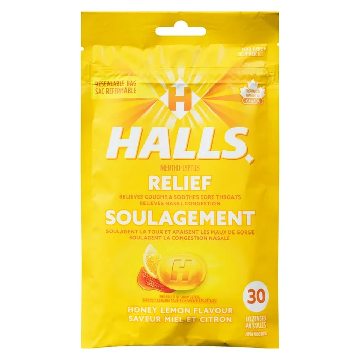 Halls Honey Lemon Flavour Mentho-Lyptus Relief Lozenges, 30-Pack