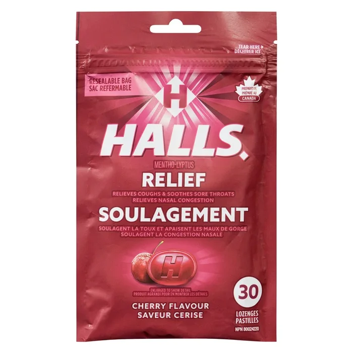 Halls Mentho-Lyptus Relief Cherry Lozenges – 30pk.
