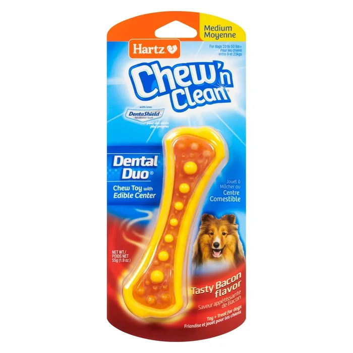 Hartz Chew ‘n Clean Toy + Bacon Flavour Medium Treat for Dogs, 55-g