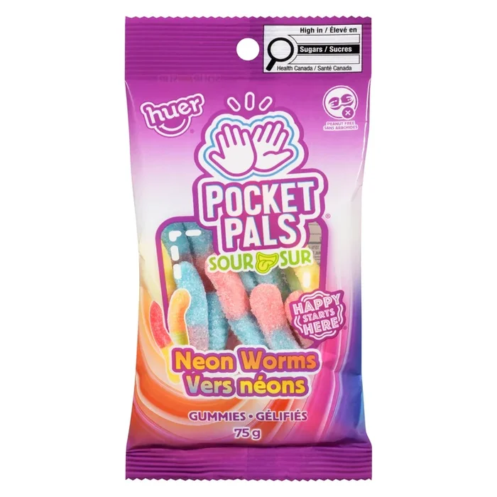 Huer Pocket Pals Gummies Sour Neon Worms, 75 g