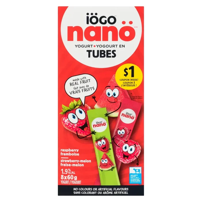 Iogo Nano Strawberry-Melon Blueberry Yogurt Tubes 1.9 % M.F. 8pk. – 480g