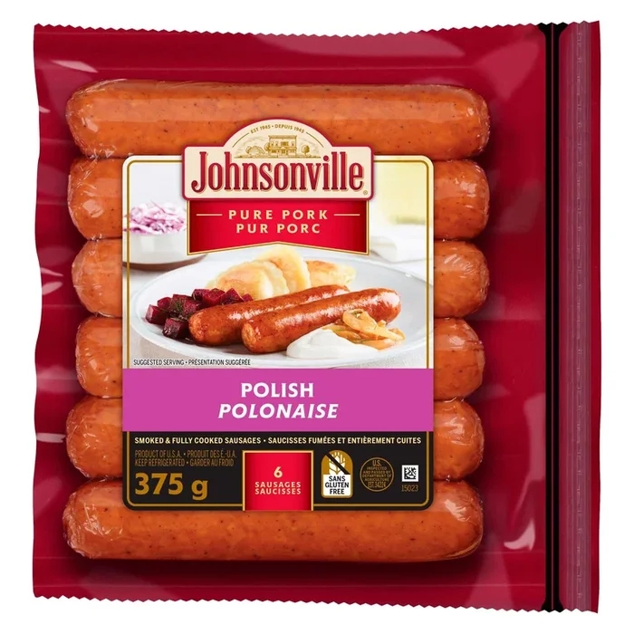 Johnsonville Smoked & Fully Cooked Sausages Pure Pork Polish Sausages, 6-Pack, 375-g