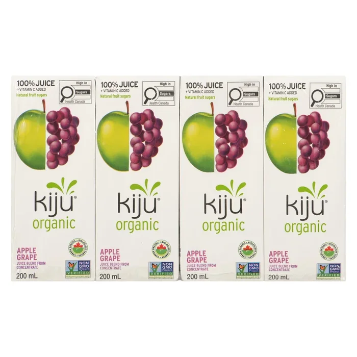 Kiju Organic 100% Grape Apple Juice, 4-Pack, 200 ml