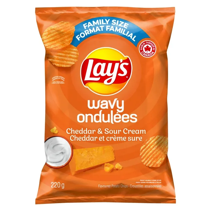 Lay’s Wavy Cheddar and Sour Cream Potato Chips, 235-g