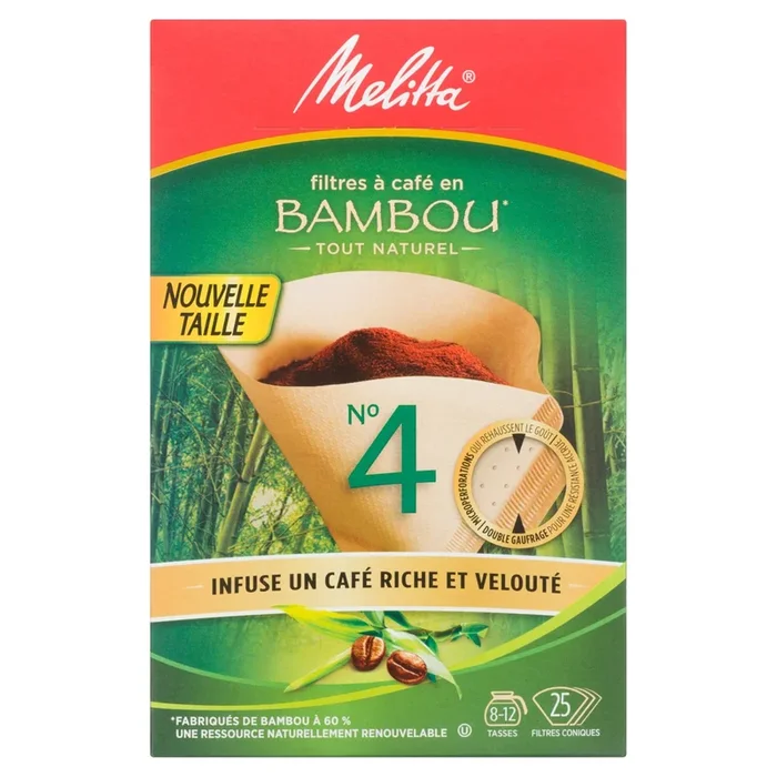 Melitta All Natural Bamboo Coffee Filters No.4 Cone Filters – 25pk.