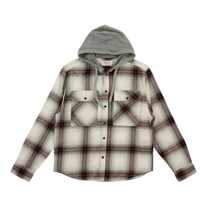 Men’s Flannel Plaid Hooded Button-Up Shirt