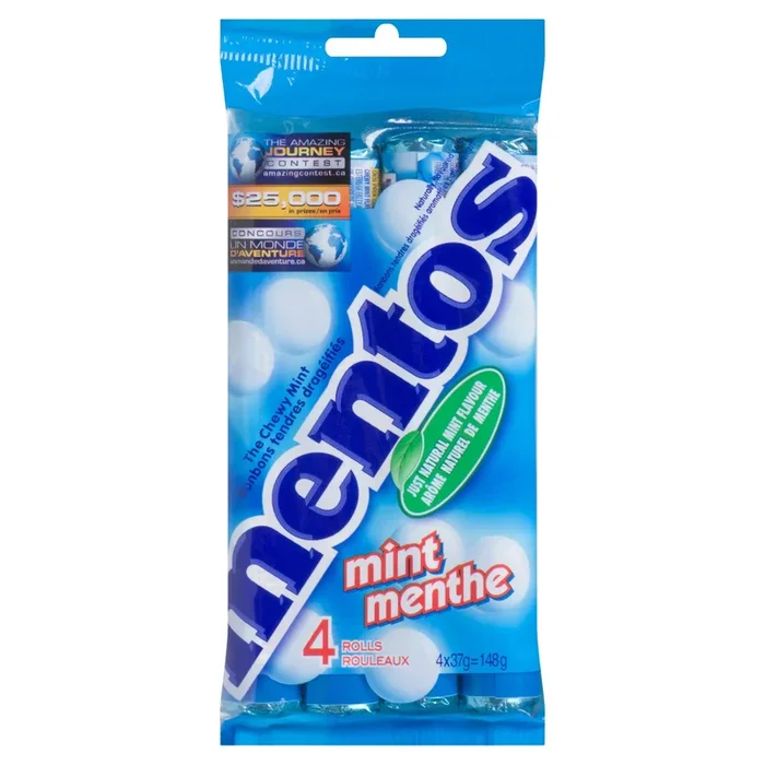 Mentos The Chewy Mint Menthe, Emballage de 4, 37 g