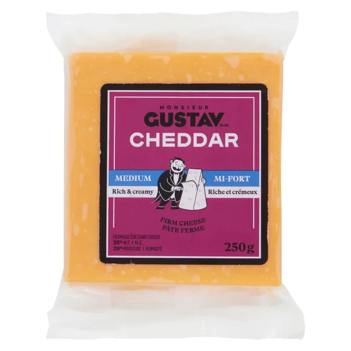 Monsieur Gustav Medium Rich & Creamy Cheddar Cheese 35% M.F., 250-g