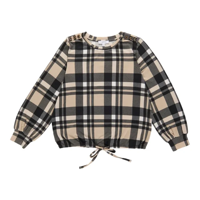 mySTYLE Women’s Long Sleeve Plaid Tie Front Hacci Top