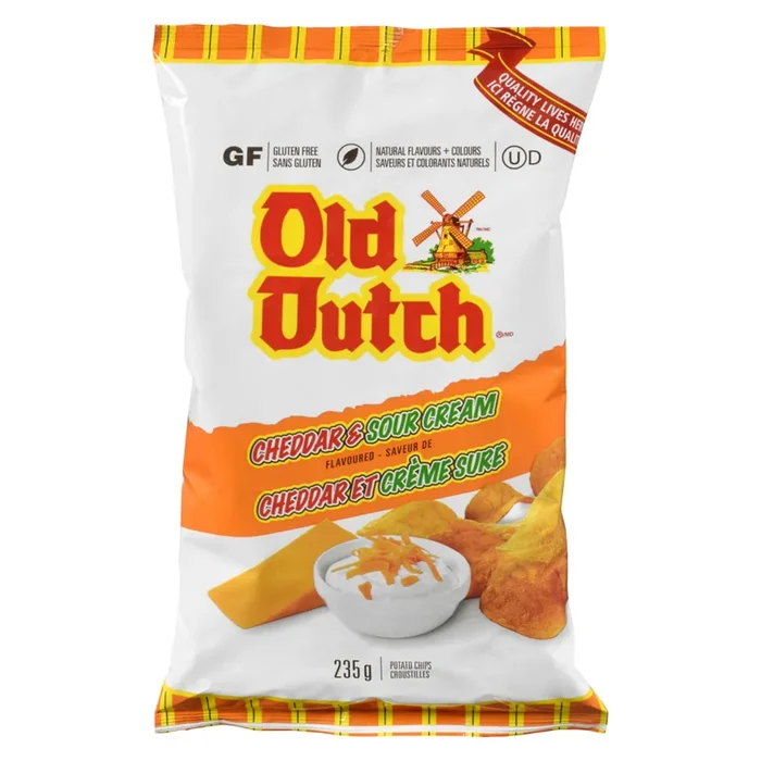 Old Dutch Cheddar & Sour Cream Flavoured Potato Chips, 235-g