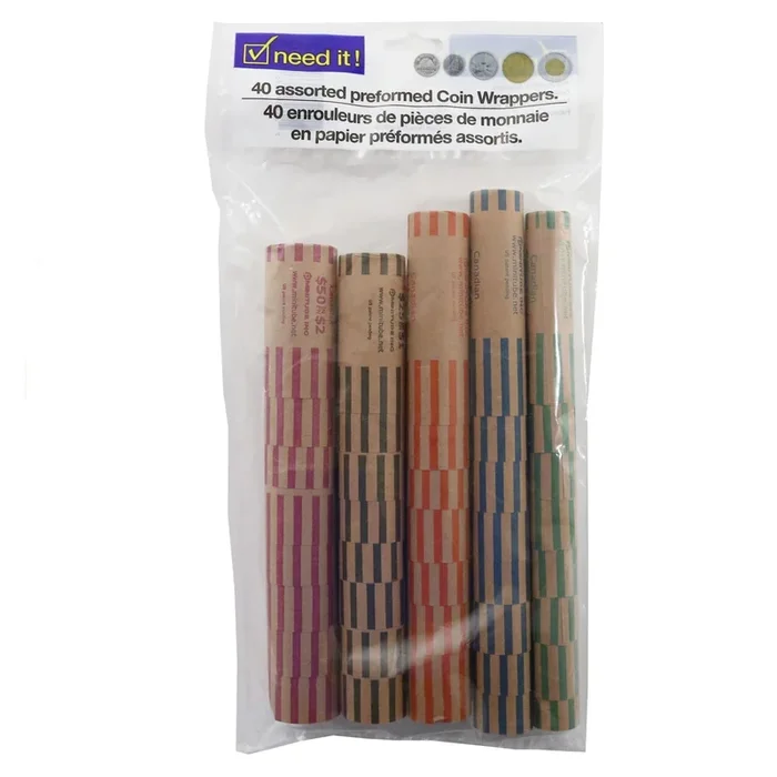 Paper Coin Rollers, Assorted Sizes, 40-Pack