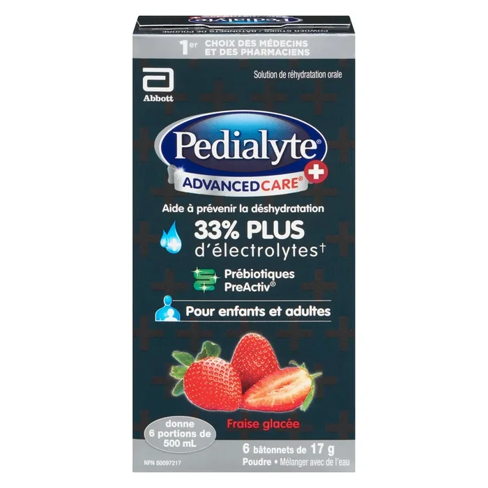 Pedialyte Advanced Care + Oral Rehydration Solution Powder Strawberry Freeze, 6-Pack, 17-g