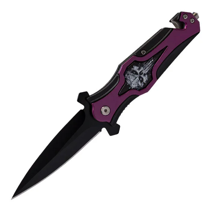 Perucci – 9″ Purple-Black Furious Creature Illustration Foldable Pocket Knife