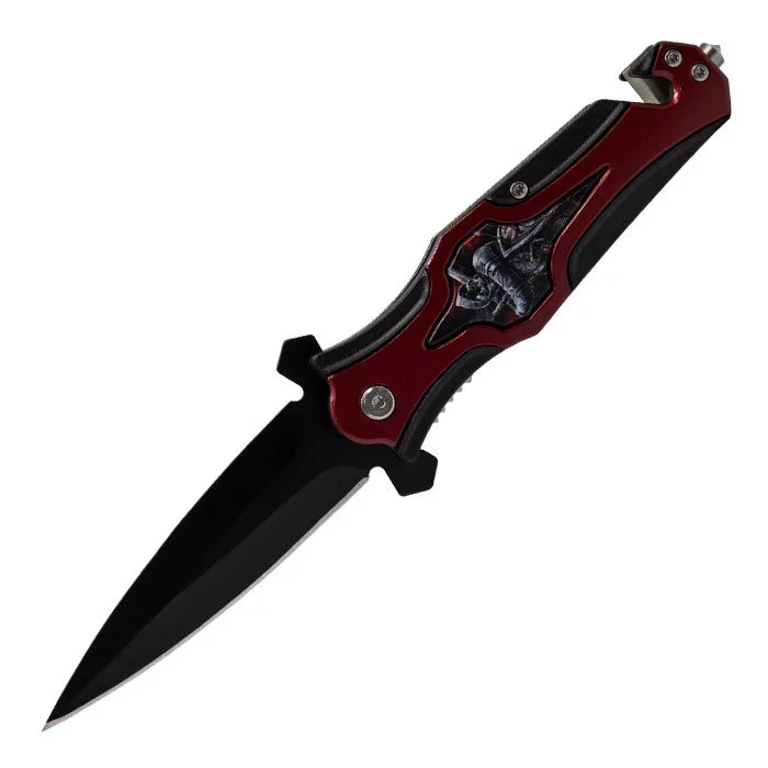 Perucci – 9″ Red-Black Wolves Pack Illustration Foldable Pocket Knife