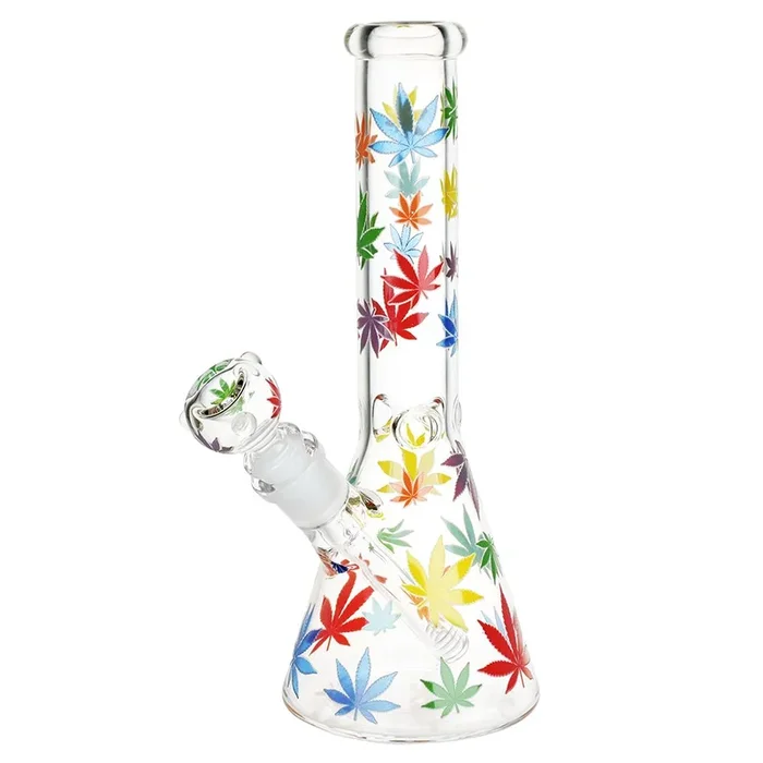 Rainbow Glow Leaf Beaker Glass Bong