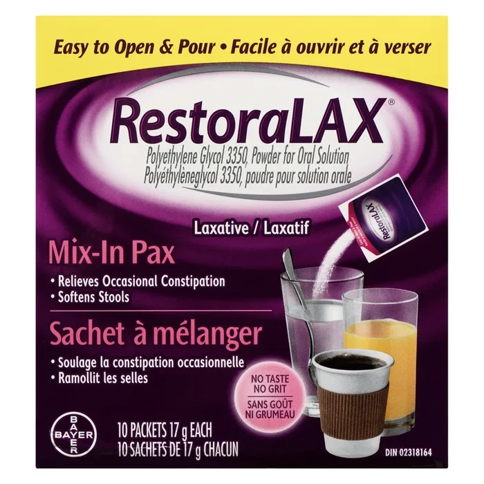RestoraLAX Laxative Mix-in Pax Travel Size Packets, 10-Pack, 17-g