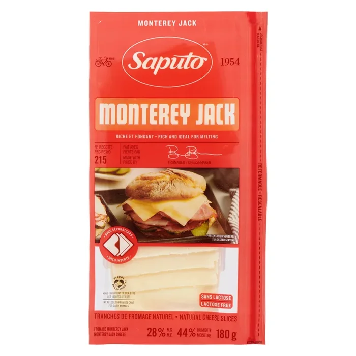 Saputo Natural Cheese Slices Monterey Jack Cheese 28% M.F., 180 g