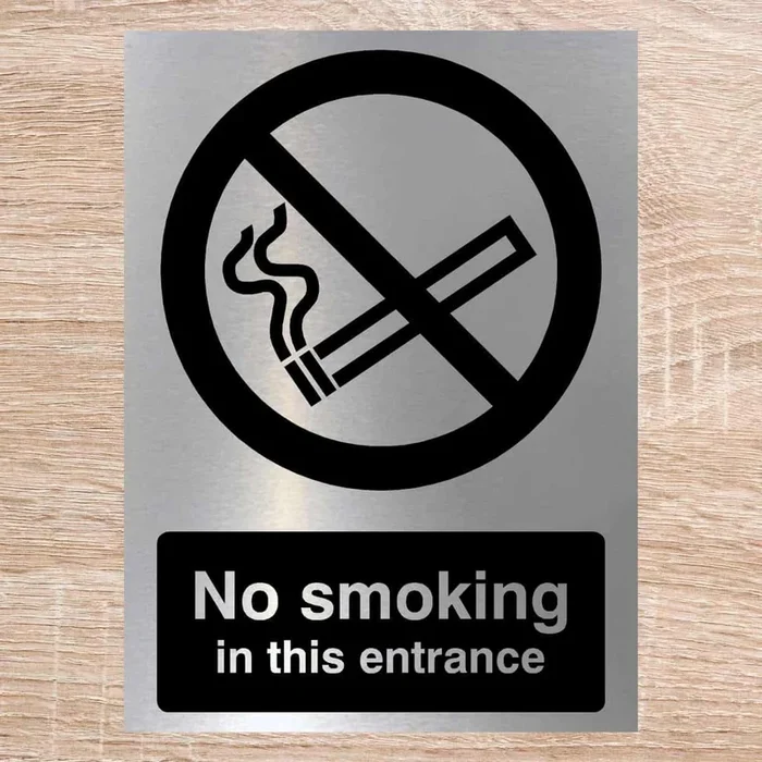 Silver No Smoking Entrance Sign