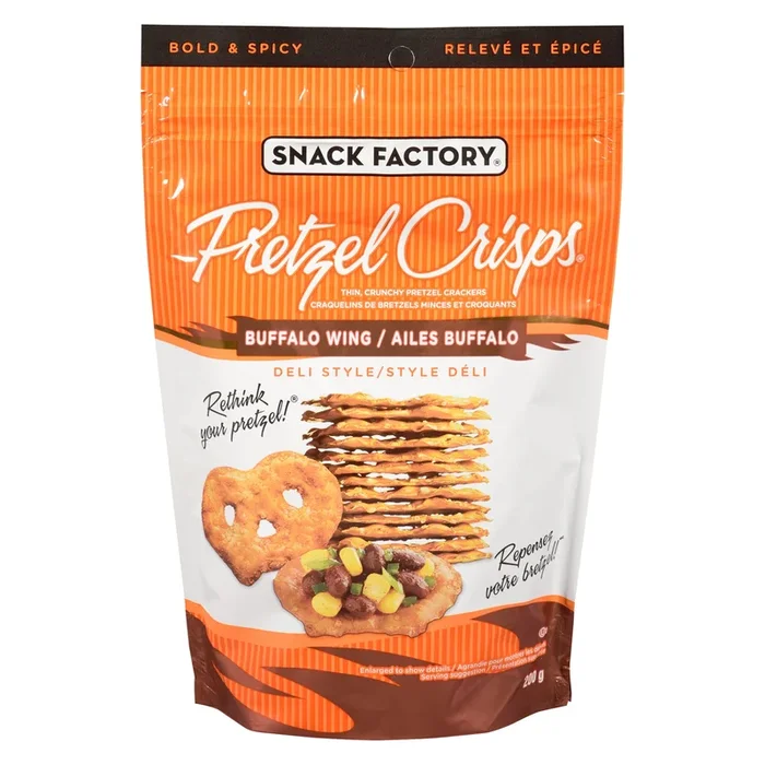Snack Factory Pretzel Crisps Thin, Crunchy Pretzel Crackers Bold & Spicy Buffalo Wings, 200 g
