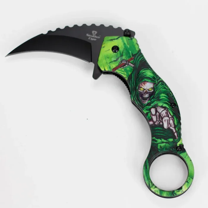 Snake Eye – 3″ Folding Karambit Blade – Skull Design