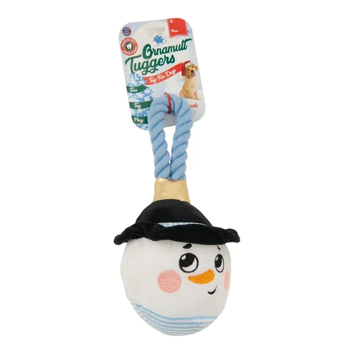 Snowman Ornament Plush with Rope Dog Toy