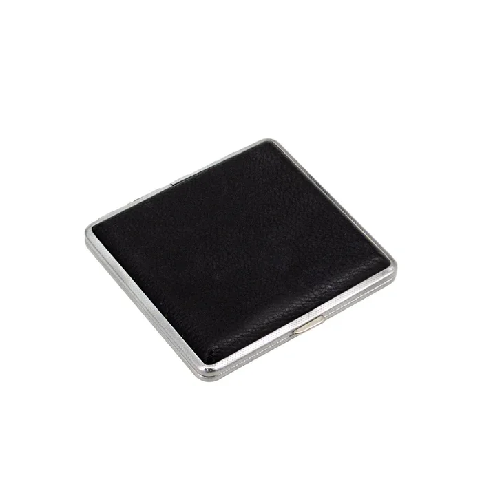 Stainless Steel Cigarette Case with Faux Leather Cover, 3.8-in x 4.1-in, Black and White