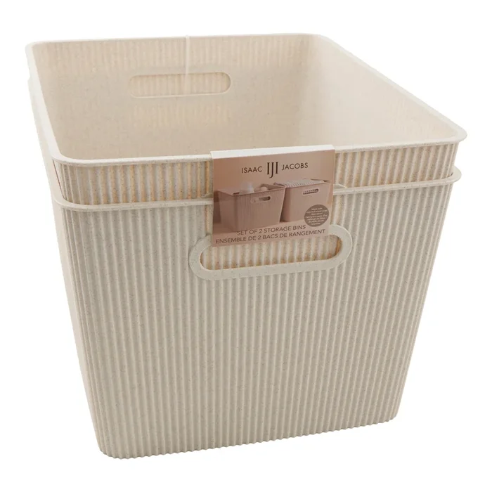 Storage Bins, X-Large, 14-in x 12-in x 8.5-in, Beige, 2 Pack