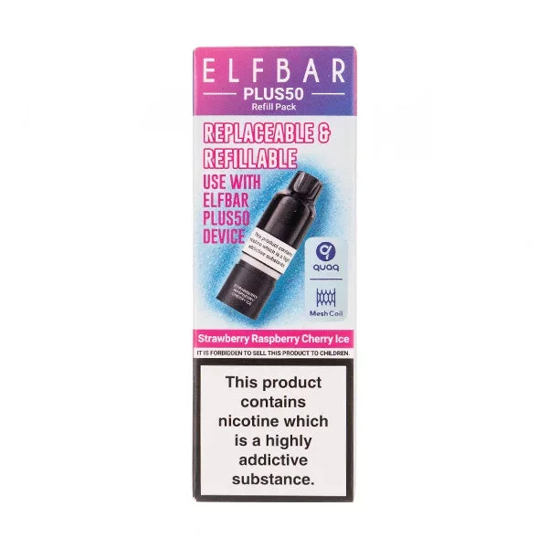 Strawberry Raspberry Cherry Ice Plus 50 Prefilled Pod + Refill by Elf Bar