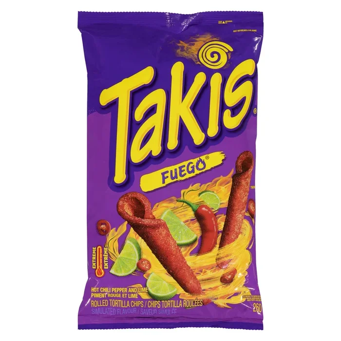 Takis Fuego Rolled Tortilla Chips Hot Chili Pepper and Lime Extreme, 260 g