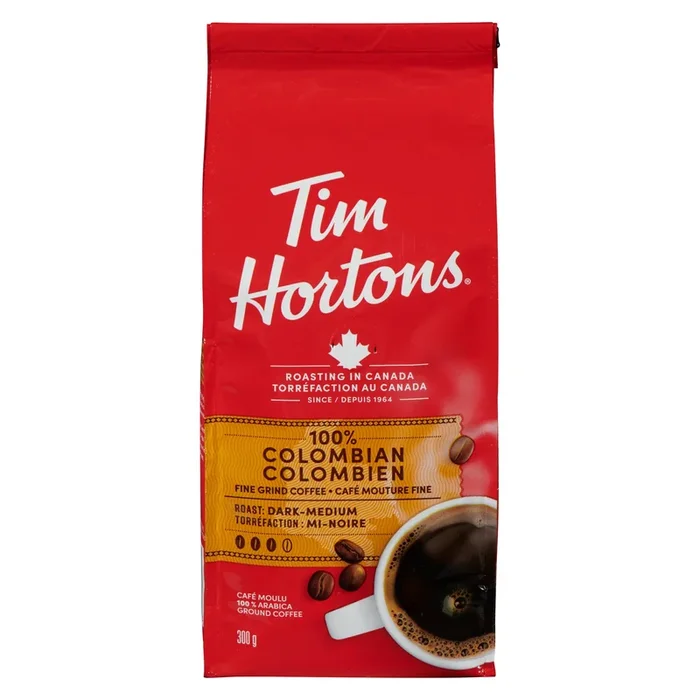 Tim Hortons Fine Grind Coffee 100% Colombian Roast: Dark Medium – 300g