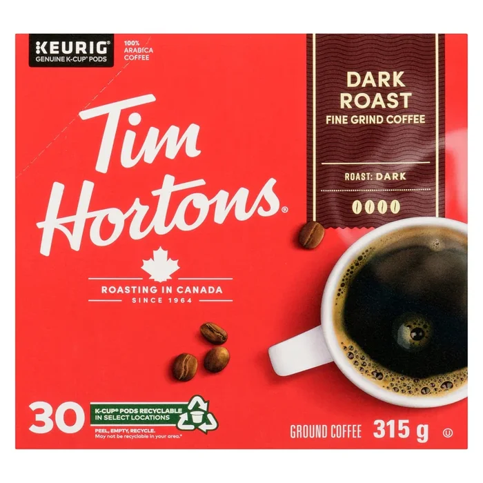 Tim Hortons Fine Grind Coffee Dark Roast Recyclable K-Cup Pods 30pk. – 315g