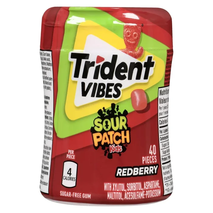 Trident Vibes Sour Patch Kids Sugar-Free Gum Redberry, 40 Pieces