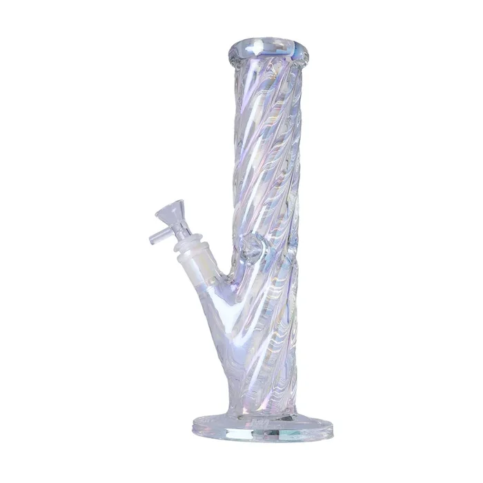 Twisted Iridescent Straight Tube Glass Bong