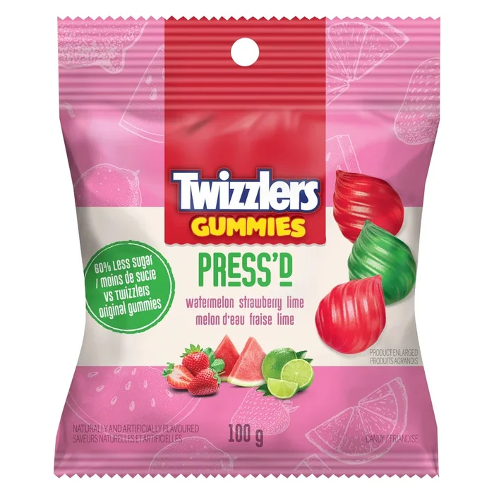 Twizzlers Gummies Press’d Watermelon Strawberry Lime Candy, 100-g