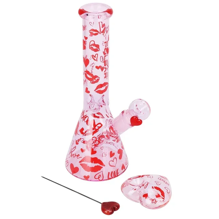 Valentine’s XOXO Glass Beaker Bong & Heart Pipe Set