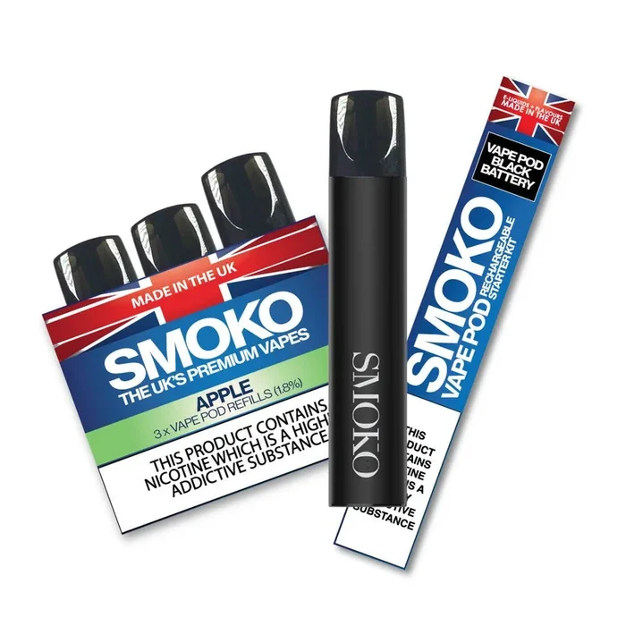 VAPE POD Starter Kit BLACK + 1 Pack APPLE 1.8% VAPE POD Refills