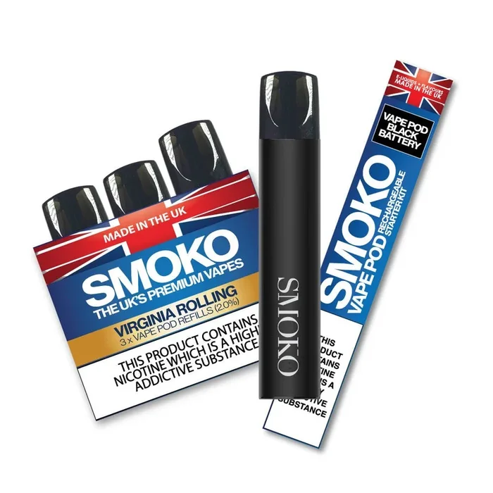 VAPE POD Starter Kit BLACK + 1 Pack VIRGINA ROLLING 2.0% VAPE POD Refills
