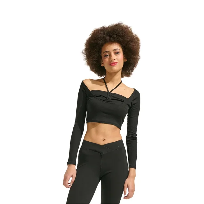 Women’s Cropped Halter Long Sleeve Top