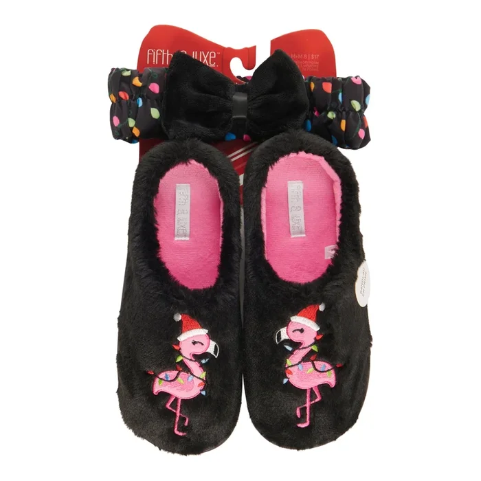 Women’s Holiday Slippers and Spa Headband Set, 2-Piece