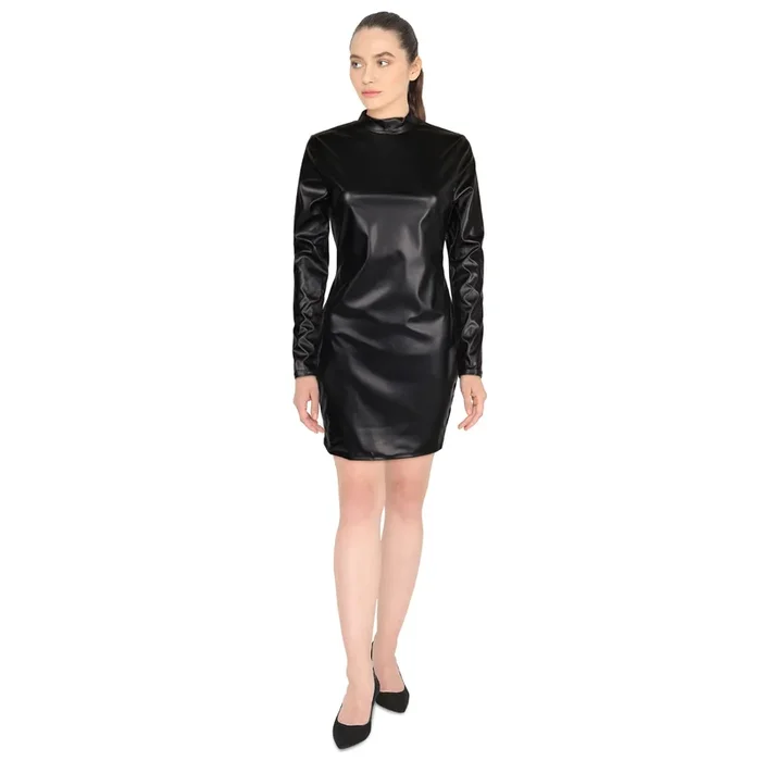 Women’s Long Sleeve Faux Leather Mini Dress