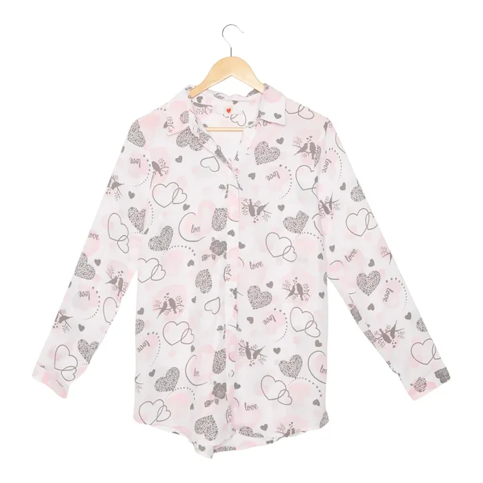 Women’s Long Sleeve Heart Blouse, White