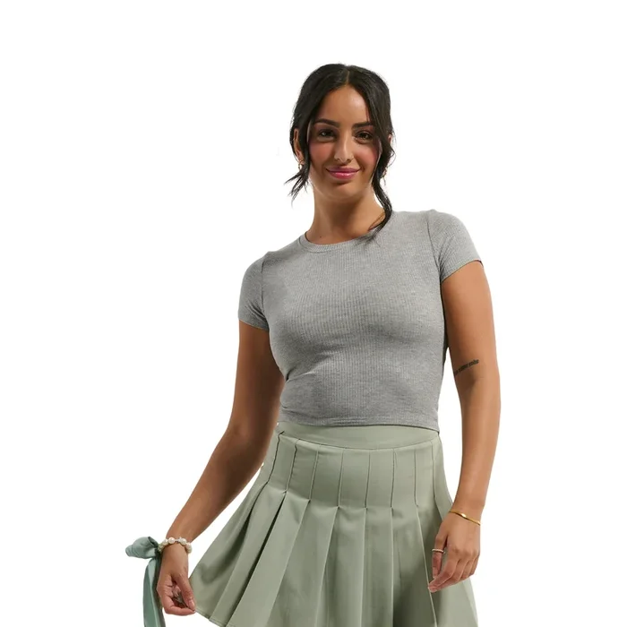 Women’s Short Sleeve Crew Neck Ribbed Cropped Tee