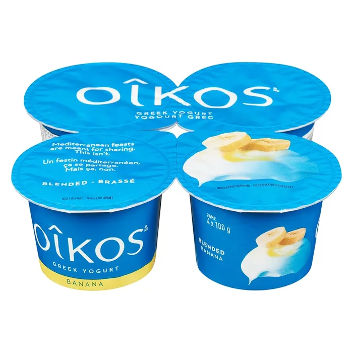 Yogourt grec la banane Oikos, paquet de 4, 100 g