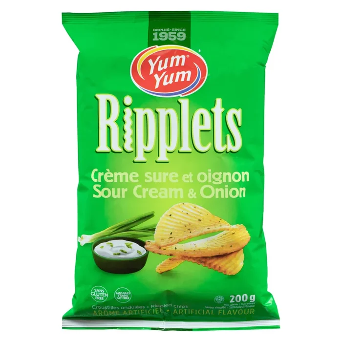 Yum Yum Ripplets Rippled Chips Sour Cream & Onion, 200 g